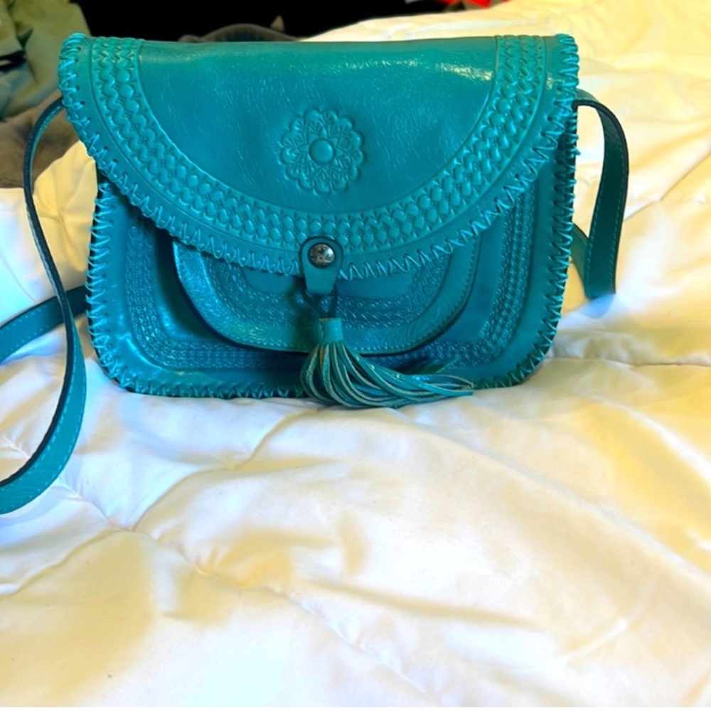 Patricia Nash Turquoise Leather Crossbody Bag